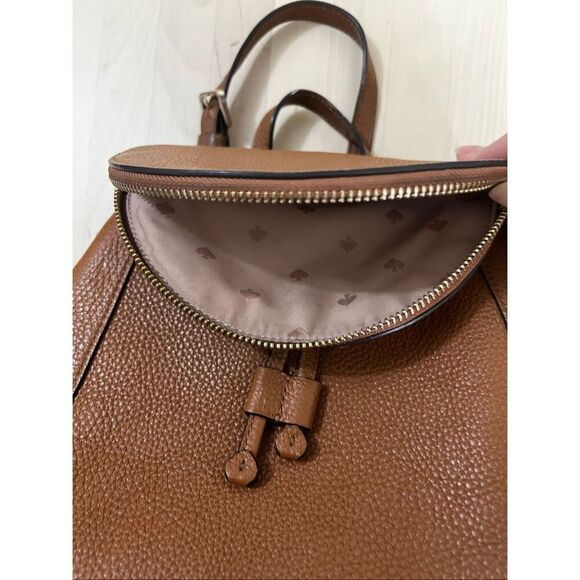 Kate Spade New York Leila Medium Flap Backpack Brown Pebbled Leather - Picture 13 of 14